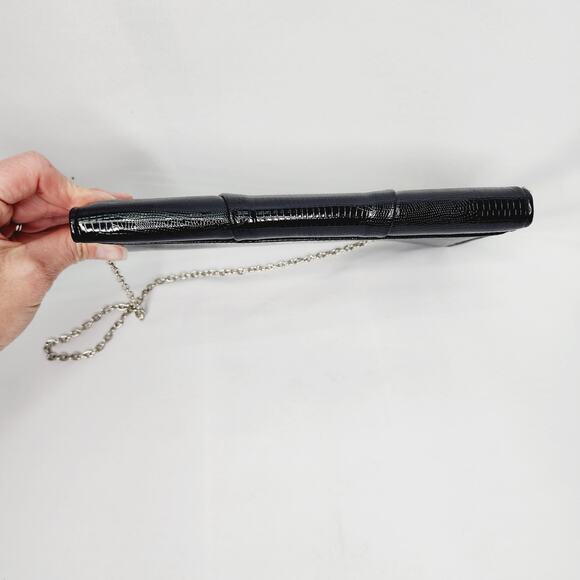 Jessica McClintock Black Small Flap Over Chain Strap  Purse/Clutch - Picture 7 of 13